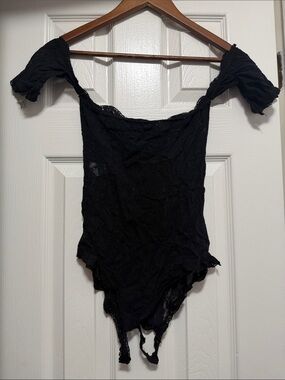 4/$15 Women's Black Off-Shoulder Lace Bodysuit